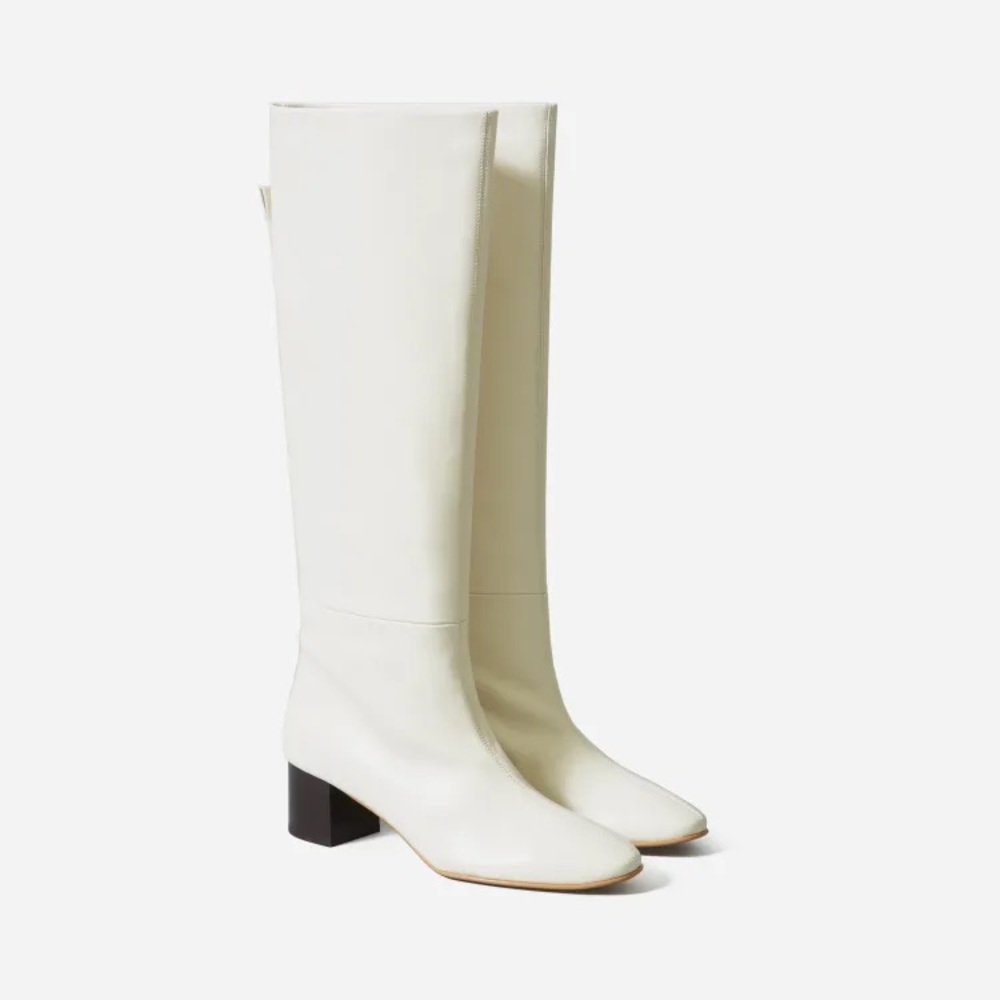 Everlane Knee High White Italian Leather Boots